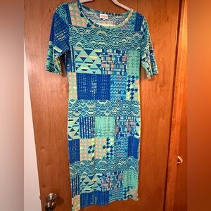 LuLaRoe Blue and Green Geometric Midi Dress